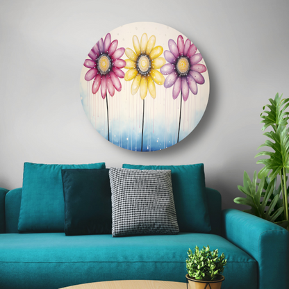 Blauwe bloemen op witte achtergrond aluminium muurcirkel