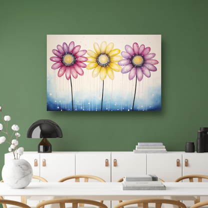 Blauwe bloemen op witte achtergrond canvas met baklijst