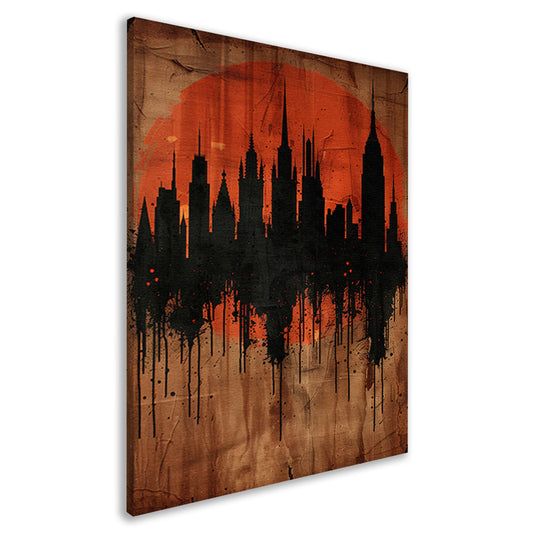 Moderne Abstracte Stadssilhouet met Oranje Zonsondergang canvas