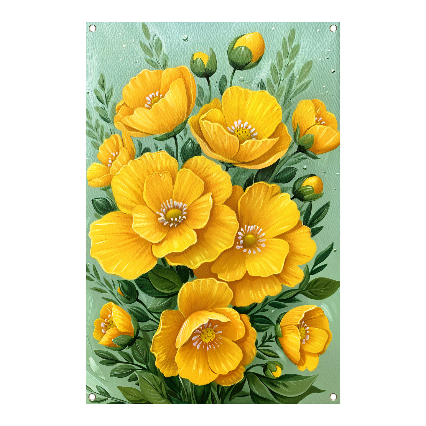 Levendige gele bloemen tegen groene achtergrond tuinposter