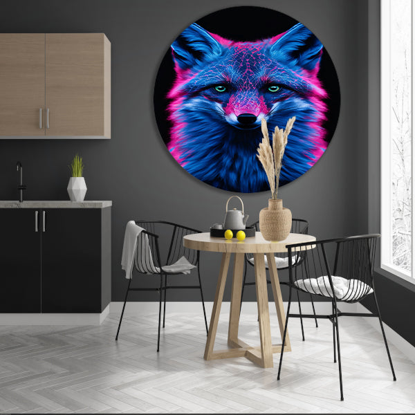 Bioluminescente vos met futuristische patronen aluminium muurcirkel