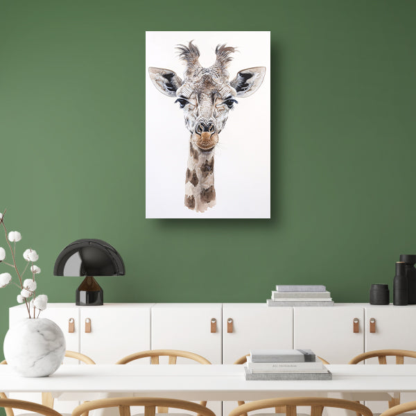 Gedetailleerd schilderij van een giraffe gezicht canvas