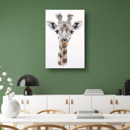 Gedetailleerd schilderij van een giraffe gezicht canvas met baklijst