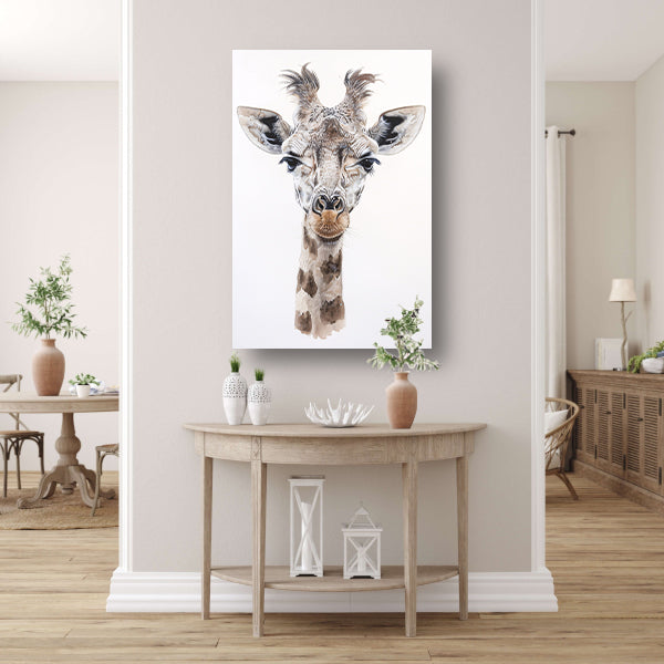 Gedetailleerd schilderij van een giraffe gezicht canvas