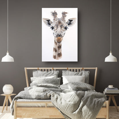 Gedetailleerd schilderij van een giraffe gezicht canvas