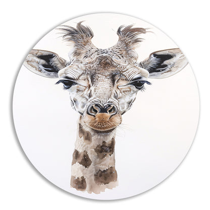 Gedetailleerd schilderij van een giraffe gezicht aluminium muurcirkel