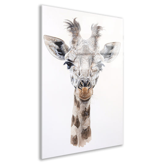 Gedetailleerd schilderij van een giraffe gezicht acrylglas