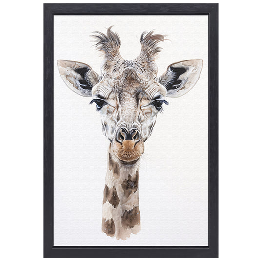Gedetailleerd schilderij van een giraffe gezicht canvas met baklijst