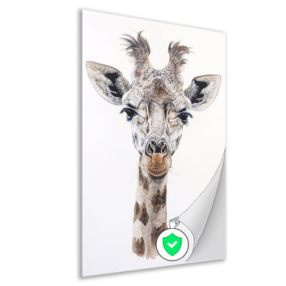 Gedetailleerd schilderij van een giraffe gezicht poster