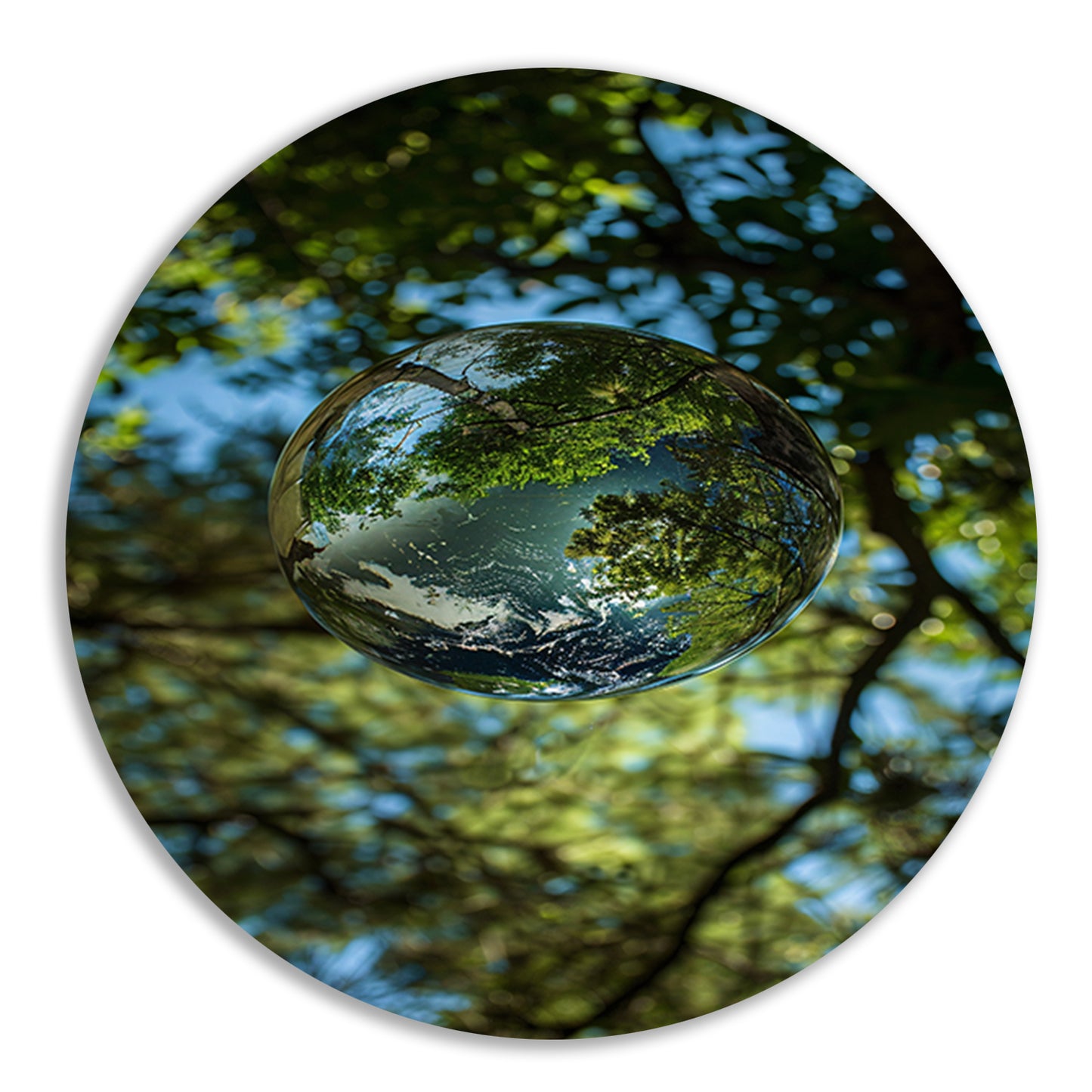 Glazen bol met bomen reflectie aluminium muurcirkel