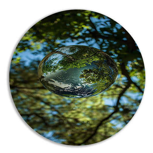 Glazen bol met bomen reflectie aluminium muurcirkel
