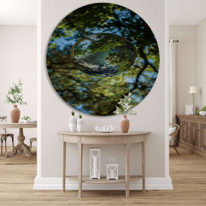 Glazen bol met bomen reflectie aluminium muurcirkel