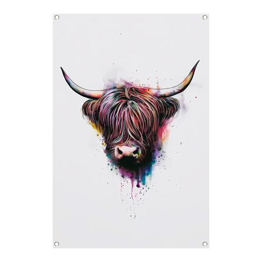 Explosie van Kleur: Abstracte Schotse hooglander tuinposter