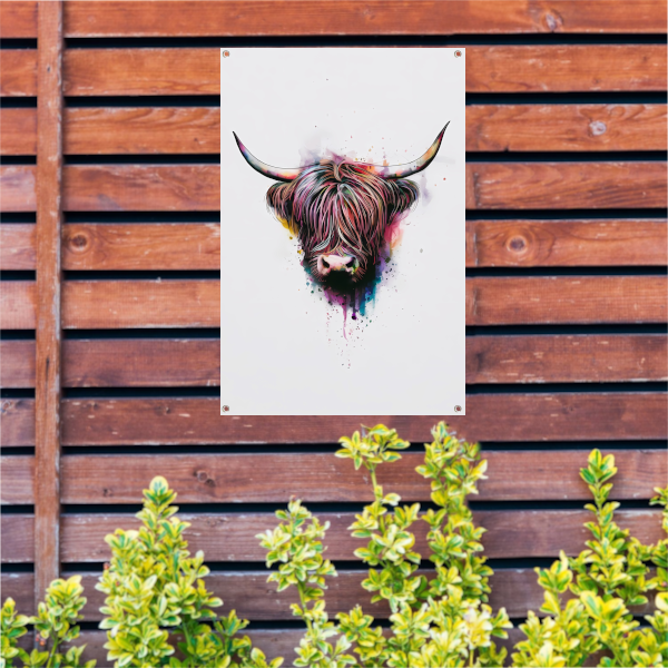 Explosie van Kleur: Abstracte Schotse hooglander tuinposter