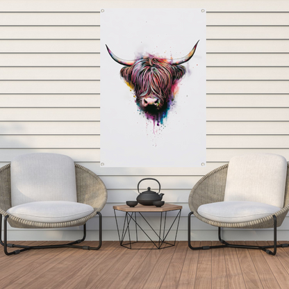 Explosie van Kleur: Abstracte Schotse hooglander tuinposter