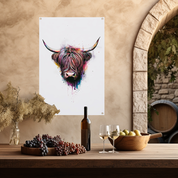 Explosie van Kleur: Abstracte Schotse hooglander tuinposter