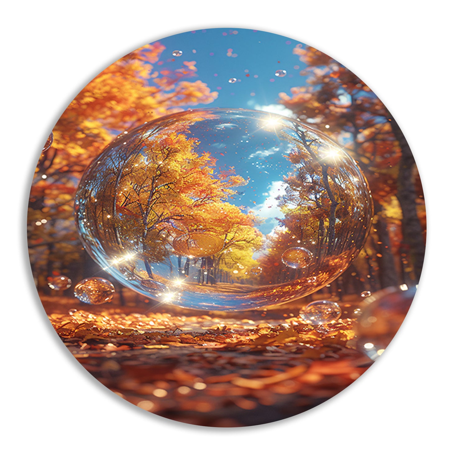 Herfstbol met Bomen in Bos aluminium muurcirkel