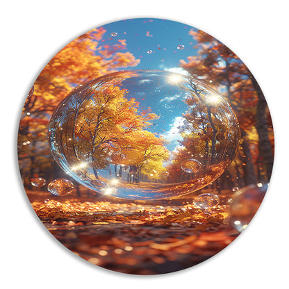 Herfstbol met Bomen in Bos aluminium muurcirkel