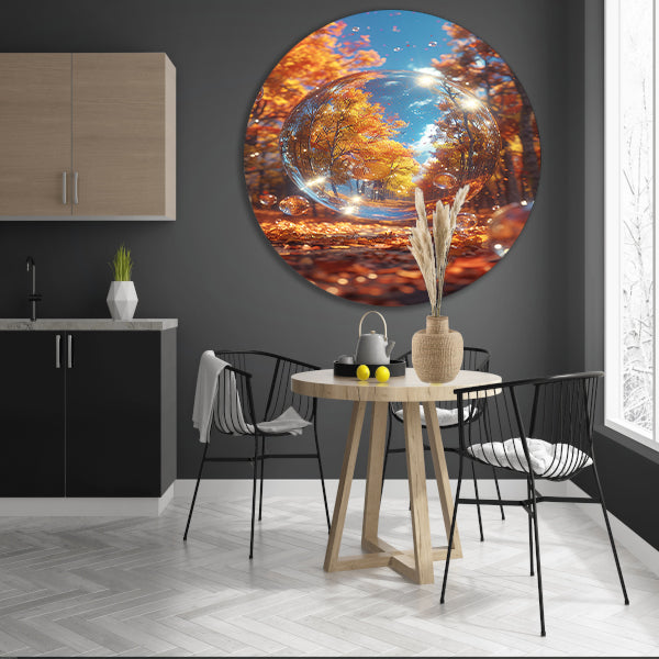 Herfstbol met Bomen in Bos aluminium muurcirkel