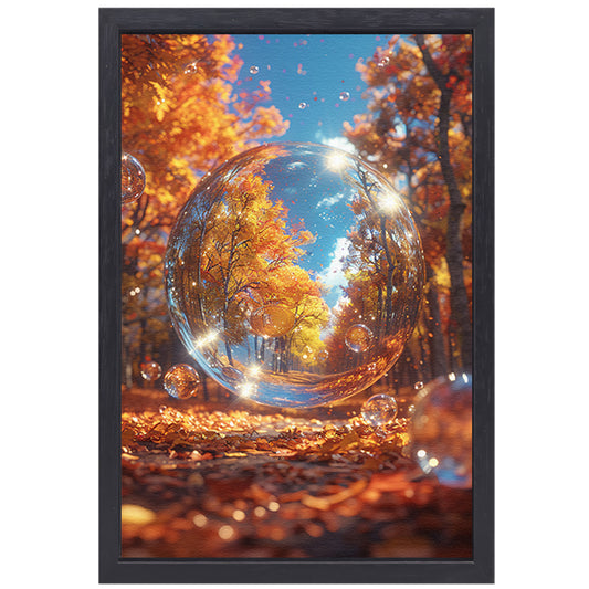 Herfstbol met Bomen in Bos canvas met baklijst