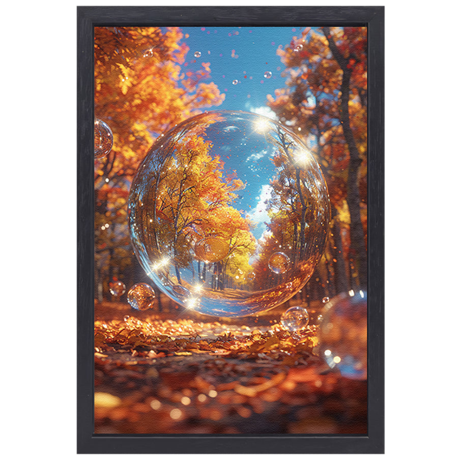 Herfstbol met Bomen in Bos canvas met baklijst