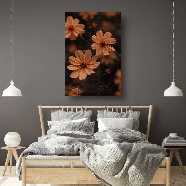 Close-up van bruine bloemen in de schemering poster