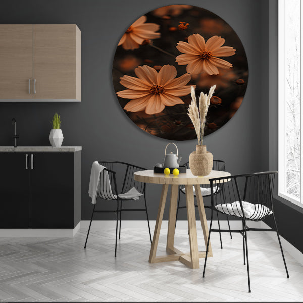 Close-up van bruine bloemen in de schemering aluminium muurcirkel