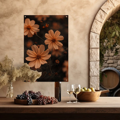 Close-up van bruine bloemen in de schemering tuinposter