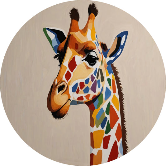 Levendige Popart Giraffe met Kleurrijke Vlekken aluminium muurcirkel