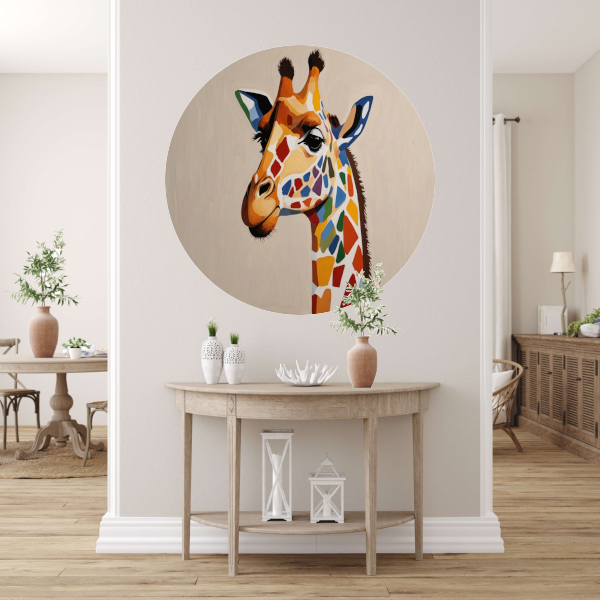 Levendige Popart Giraffe met Kleurrijke Vlekken aluminium muurcirkel