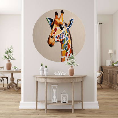 Levendige Popart Giraffe met Kleurrijke Vlekken aluminium muurcirkel