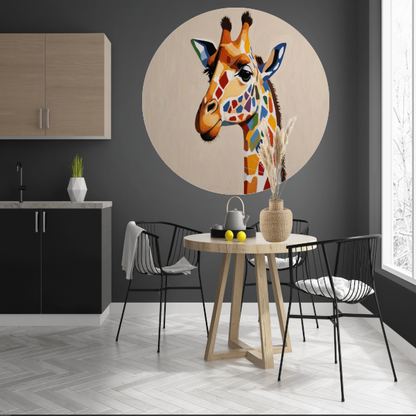 Levendige Popart Giraffe met Kleurrijke Vlekken aluminium muurcirkel