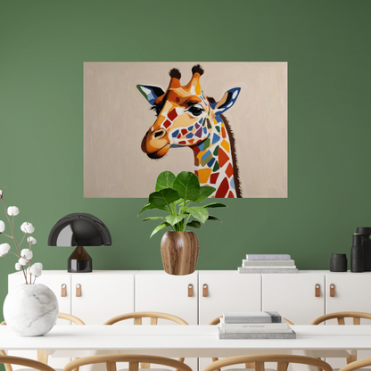 Levendige Popart Giraffe met Kleurrijke Vlekken poster