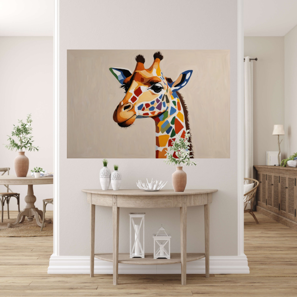 Levendige Popart Giraffe met Kleurrijke Vlekken poster