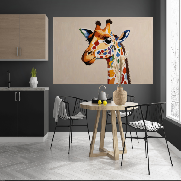 Levendige Popart Giraffe met Kleurrijke Vlekken poster
