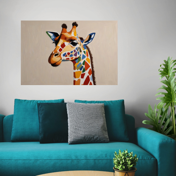 Levendige Popart Giraffe met Kleurrijke Vlekken poster