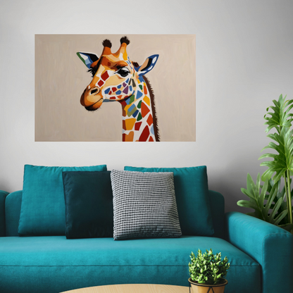 Levendige Popart Giraffe met Kleurrijke Vlekken poster
