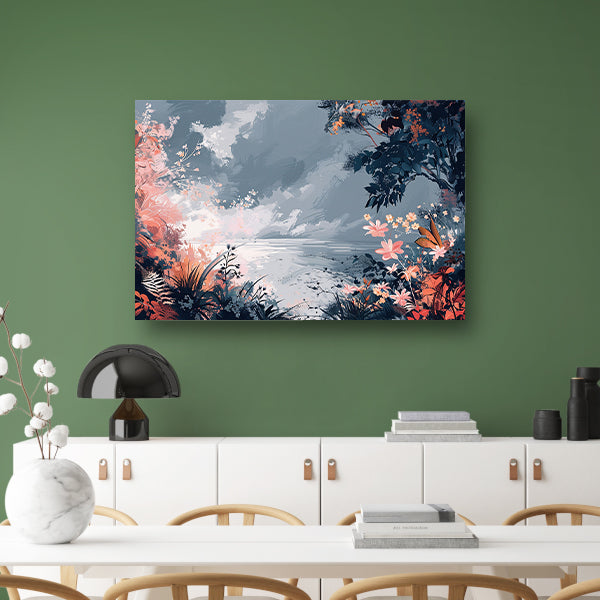 Surrealistisch Bloemen en Strand Landschap Schilderij poster