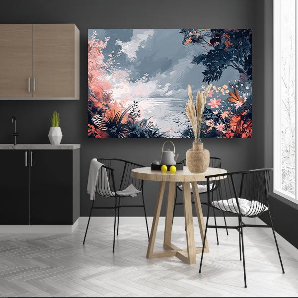 Surrealistisch Bloemen en Strand Landschap Schilderij poster