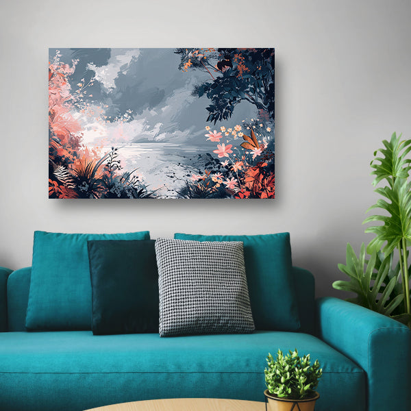 Surrealistisch Bloemen en Strand Landschap Schilderij poster