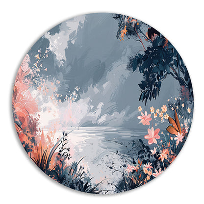 Surrealistisch Bloemen en Strand Landschap Schilderij forex muurcirkel