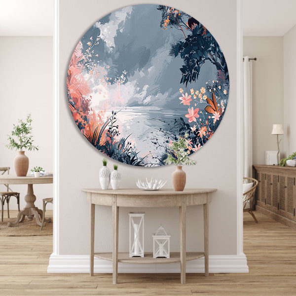 Surrealistisch Bloemen en Strand Landschap Schilderij forex muurcirkel