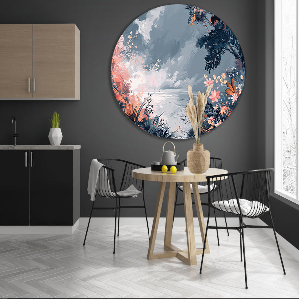 Surrealistisch Bloemen en Strand Landschap Schilderij aluminium muurcirkel