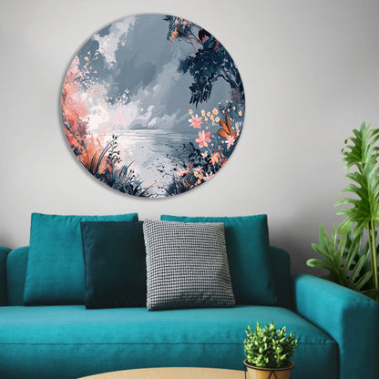 Surrealistisch Bloemen en Strand Landschap Schilderij aluminium muurcirkel