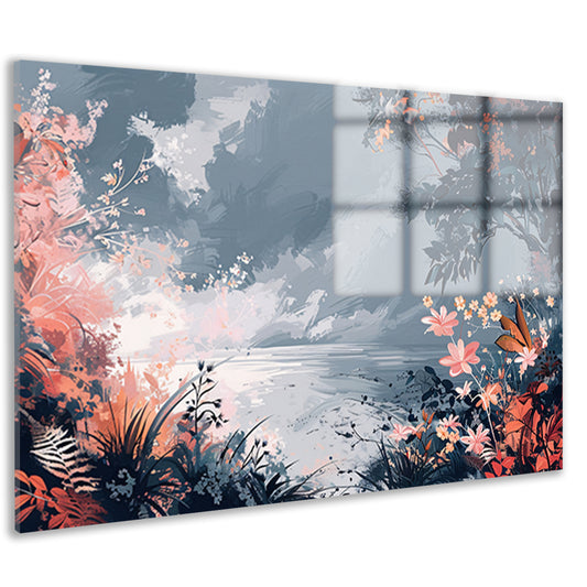 Surrealistisch Bloemen en Strand Landschap Schilderij acrylglas