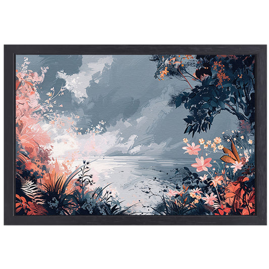 Surrealistisch Bloemen en Strand Landschap Schilderij canvas met baklijst