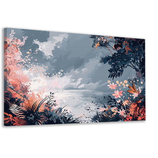 Surrealistisch Bloemen en Strand Landschap Schilderij canvas