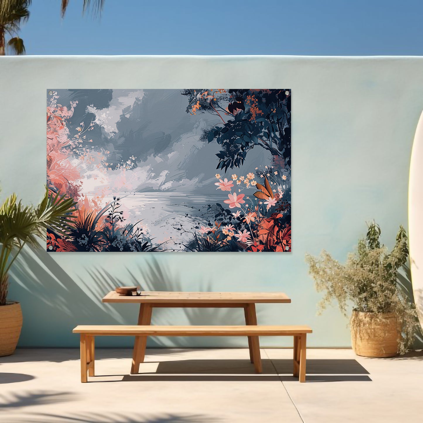 Surrealistisch Bloemen en Strand Landschap Schilderij tuinposter