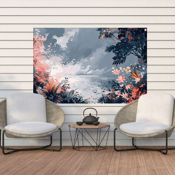 Surrealistisch Bloemen en Strand Landschap Schilderij tuinposter