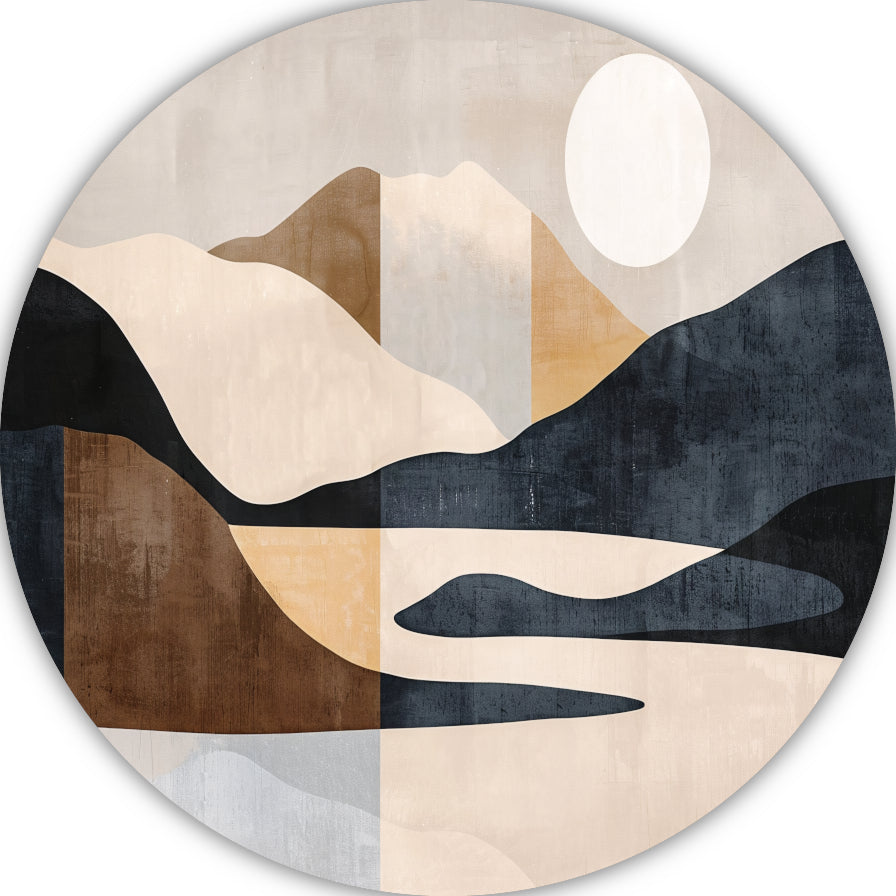 Abstracte Rivierlandschap in Aardetinten Monochrome Kunst forex muurcirkel